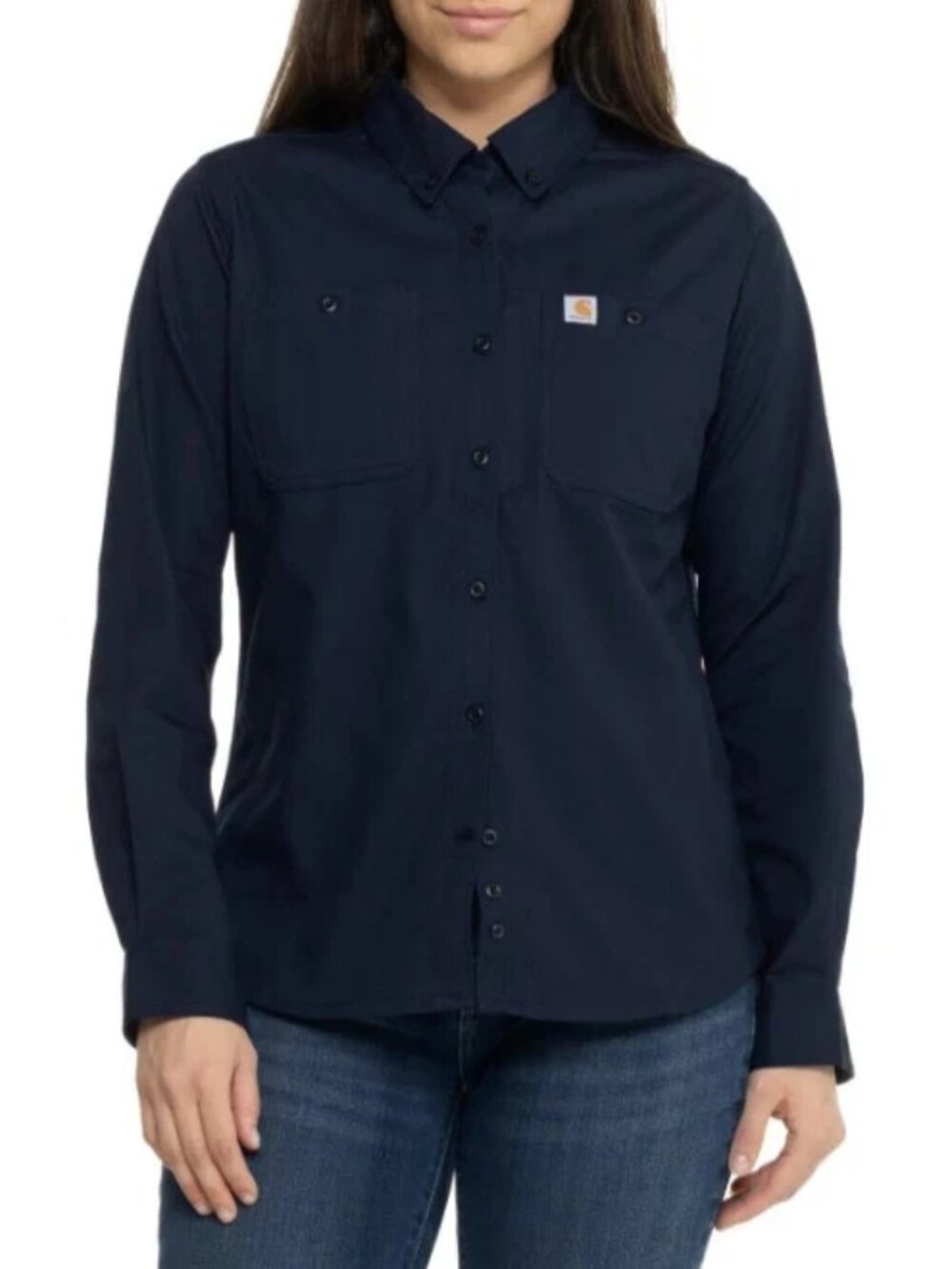 Carhartt 103106 Women’s Navy Long Sleeve Rugged Canvas Shirt Size S (4-6)